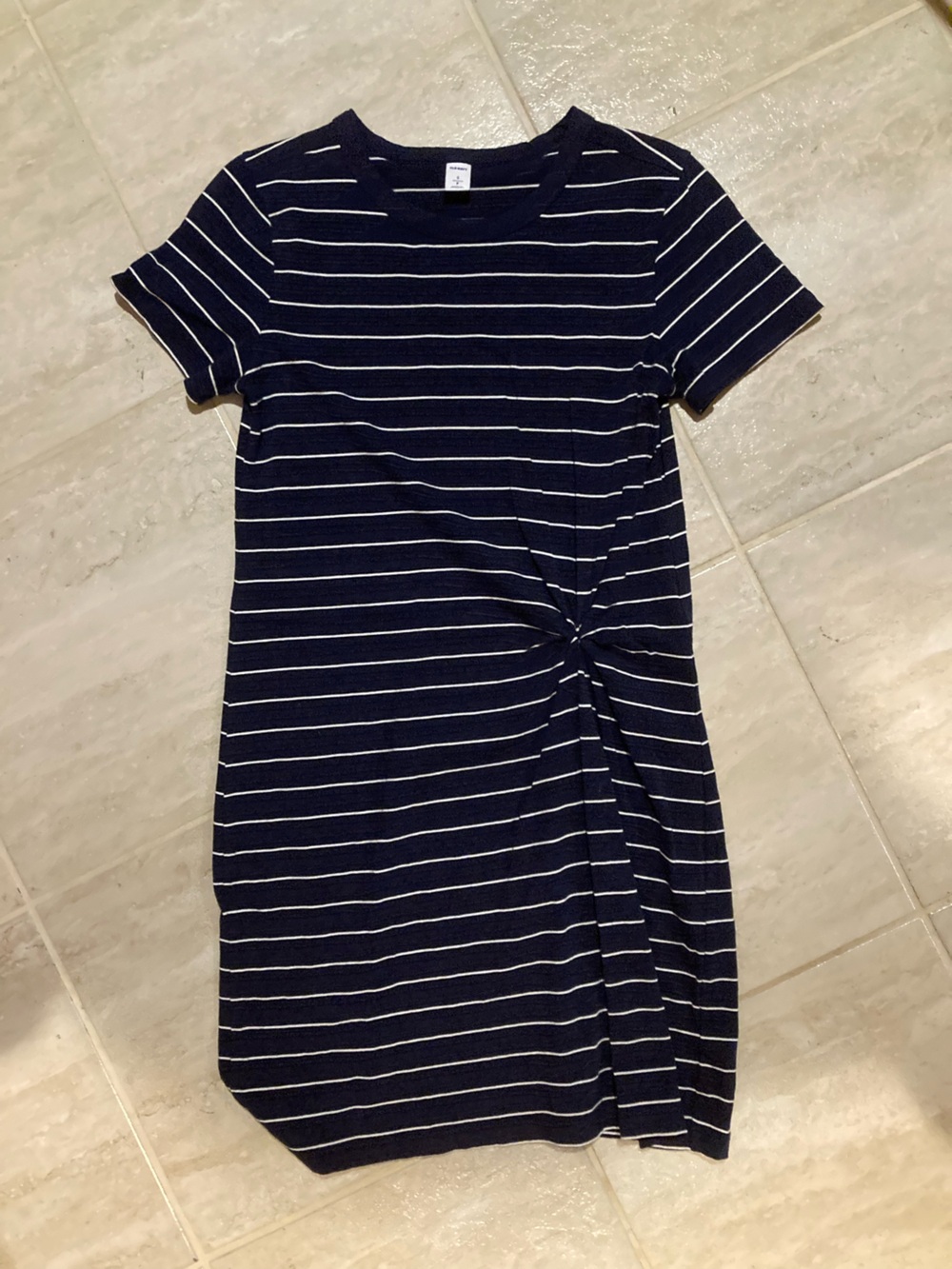 Old Navy Navy and White Striped Knot-Front Short Sleeve Dress